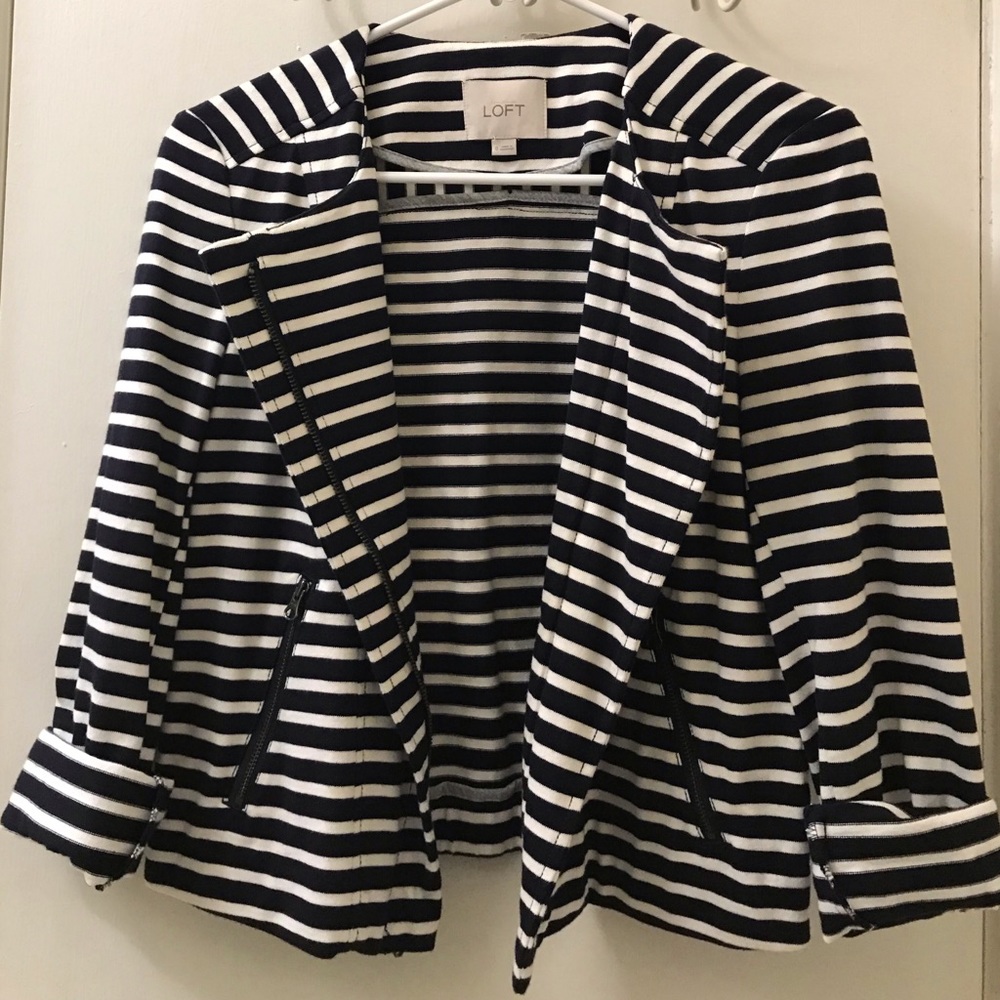 LOFT Striped Moto Navy & White Jacket Size 0